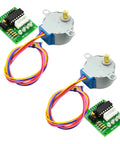 Two 28BYJ-48 5V stepper motors with ULN2003 driver boards and multicolor wiring.