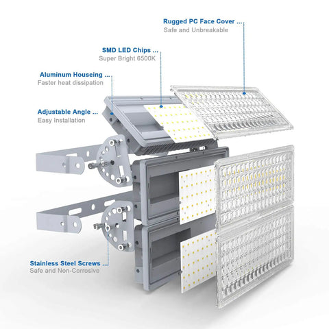Hella Bright Outdoor LED Stadium Light 300W 42000 Lm 6500K IP67 with aluminum housing and adjustable angle SMD LED chips