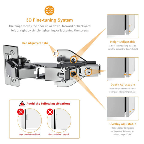 Diagram of 2 Pack 165 Degree Concealed Lazy Susan Hinge For Face Frame Cabinets With Clip On Plate, Soft Close, 3D Adjustable