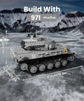 Dope RC Tiger Tank Building Set With 971 Pieces Dual Remote And App Control WW2 Military Tank Model on icy terrain