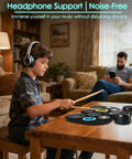 Child playing Nine Pad Electric Drum Set With 7 Color LED Lights Bluetooth MIDI Support Extra Thick Pads at home