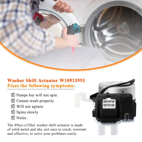 Person installing Upgraded 49tyz-e120a1 Washer Shift Actuator Replacement For Whirlpool Kenmore Washing Machines Durable Thick Material Prevents Cracking W10913953 W11481722 Fits W10597177 AP6037270 W10815026 VP