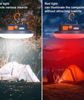 Insect Proof Red Light Camping Lamp With 10000mAh Battery illuminating at campsite, highlighting insect attraction comparison