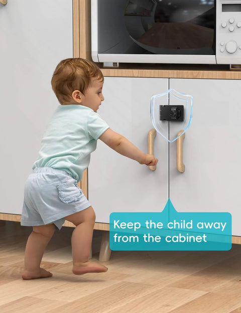 Childproof kitchen cabinet with 4 Inch Keyed Hasp Lock for Cabinets and Small Doors with Twist Knob Design, black finish