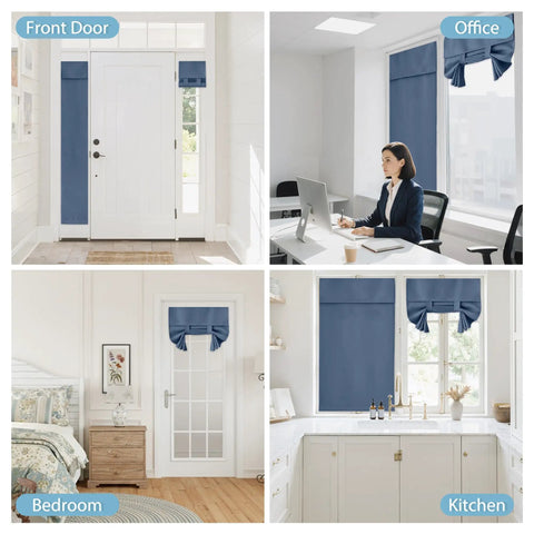 Room Darkening French Door Curtain Panel For Privacy And Heat Control, Stone Blue 26x80 Inches, installed in various rooms