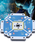 Beefed-Up Welding Magnetic Holder Set 28 Lb Pull Ferrite Magnet Kit with welder in background, demonstrating metal alignment