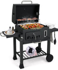 Barrel Charcoal Grill With Side Tables And Wheels, 544 Sq In Total Cooking Space, Portable Outdoor BBQ On Wheels