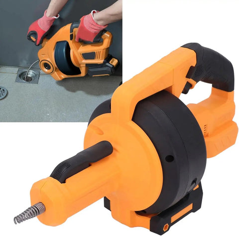 Cordless Electric Drain Auger And Plumbing Snake For Nasty Hair Clogs Kicks Blockages To The Curb in use clearing a drain.