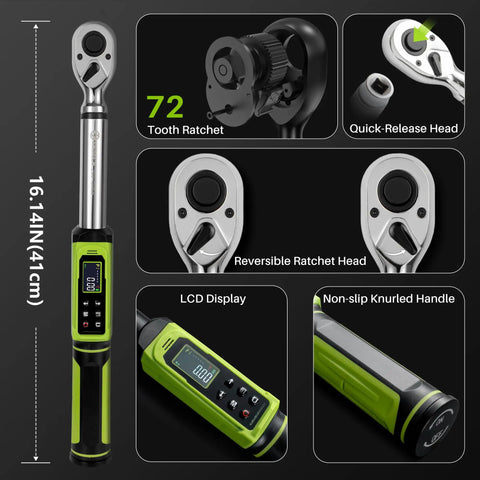 Three Eighths Inch Drive Digital Torque Wrench With Dual Direction Vibration Alarm LED Indicator And Accurate 1.5 To 99.6 Ft Lb And 2.03 To 135 N M Five Unit Measurements For Bike Motorcycle Car Auto Repair