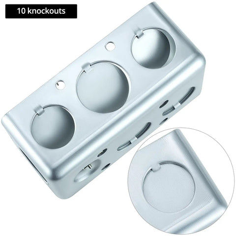 Close-up of Electrical Box 12 Pack 4 By 2 Inch, 13 Cubic Inches, Deep One And Seven Eighths Inch, Galvanized Steel, Ten Knockouts
