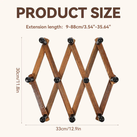 Expandable Accordion Wall Rack For Hats Coats Scarves And Purses Wood X Shape Coat Organizer with ten pegs and adjustable size