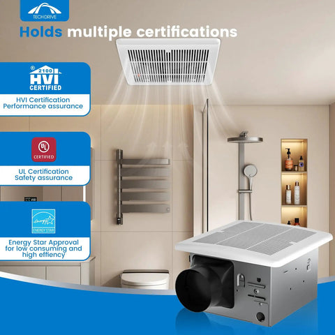Quiet 110 CFM Ceiling Bathroom Exhaust Fan With One Point Five Sones Noise Level No Attic Access Needed Hassle Free Install displayed