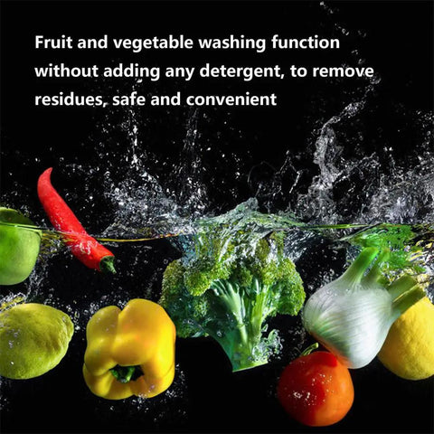 Fresh fruits and vegetables being washed, highlighting the fruit wash feature of the Compact Countertop Dishwasher With Fruit Wash Feature And Rapid Dry Cycle Slick Touch Panel For Apartments Dorms And Small Rooms Straight Up Hassle Free Cleanup.