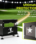 Rugged Protective Case With Built In Level For Launch Monitors Like SkyTrak Plus, Metal Shield, And Four Adjustable Feet on golf field