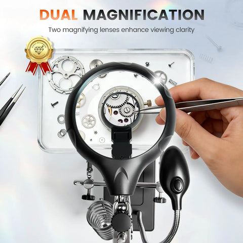 Silver Handheld Magnifier Glass With Stand For Reading Small Print And Detailed Craft Work, Super Handy For Hobbies, Jewelry, Model Building, And Senior Eyes, Lightweight And Easy To Use