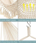 Close-up of Cozy Cotton Rope Hammock Chair With 330Lb Weight Capacity showing beige tassels and strong rope.