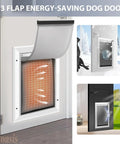 Heavy Duty Dog Door With Three Flap Design And Rust Proof Aluminum Frame For Smooth Indoor Outdoor Pet Access Built Dang Tough showing energy-saving design.