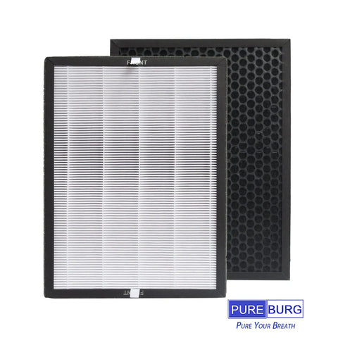 Replacement Filter Set For Aiper KJ200 And FAMREE FA500 Air Purifiers with H13 HEPA and carbon filters, front and back view