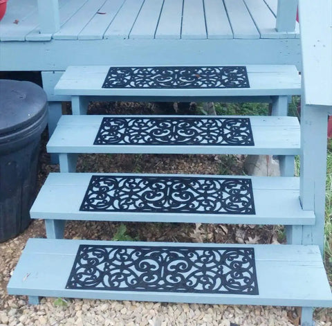 Outdoor Non Slip Rubber Stair Treads Set Of 4 With Stay On Kit Butterfly Design Anti Slip Mats For Steps 30 X 10 Inches