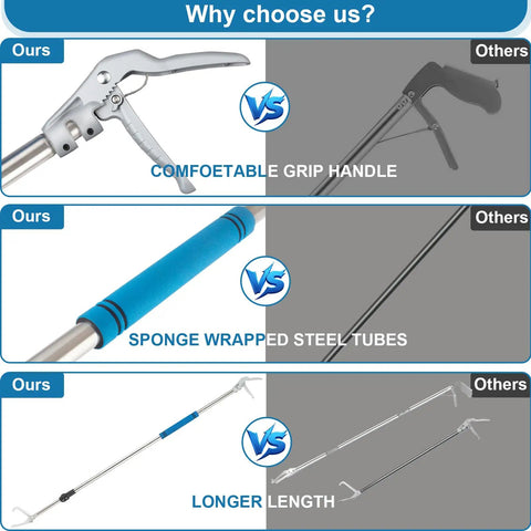 69 Inch Snake Grabber Reacher Tool With Wide Jaw, Heavy Duty Stainless Steel Snakes Catcher Tongs, Long Reach Reptile Catcher With Sponge Wrapped Handle, Rust Resistant, Ultra Durable Blue Finish