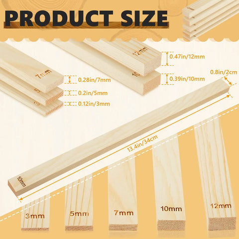 10 Piece Pottery Rolling Pin Guides Set with 5 size options in durable wood, showing width dimensions for clay and polymer projects.