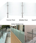 Super Heavy Duty Stainless Steel Glass Railing Baluster Post Clamp For Decks Patios And Balconies Slick Square Design with corner, middle, and end posts.