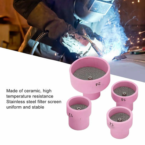 Premium Ceramic Welding Cup Set Alumina Lens Kit For WP9 20 25 17 18 26 TIG Torch with stainless steel filter nozzle.