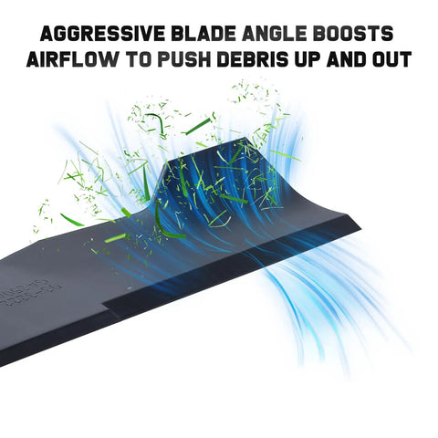 Close-up of a high-lift 16-5/8 inch mower blade showing airflow design for Husqvarna 48 inch deck zero turn riding mower Z248F YTH series.