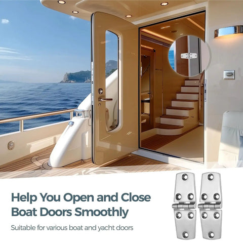 Beefy Marine Grade 316 Stainless Steel Boat Hatch Hinges 4 x 1.5 Inches With Screws on open boat door