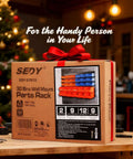 Box of 30 Bin Wall Mounted Storage Rack System For Heavy Duty Garage Organization With Pegboard Panels in holiday setting.