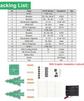 Packing list and components of Christmas Tree Soldering Kit For Beginners Ready To Go Hands On With Easy Instructions All In One Do It Yourself Electronics Practice Project To Build A Festive Glowing Tree And Master Soldering Skills shown.