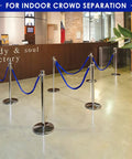 Blue Velvet Stanchion Rope With Polished Gold Hooks 4 Pack Crowd Control Barrier Ropes in use at indoor venue