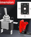 12V DC 20A Lighted Toggle Switch 3 Pin On Off SPST LED Illuminated with dimensions and red safety cover