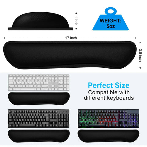 Cozy Memory Foam Keyboard Wrist Rest With Non Slip Base For Comfort And Pain Relief Ergonomic Mouse Pad Rest showing size and compatibility.