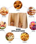 45 Pack Thick Sourdough Bread Bags With Tin Tie Tabs And Clear Window For Keeping Big Loaves Fresh, Sized 13.7 By 8.2 By 3.5 Inches, Includes 48 Self Adhesive Stickers For Easy Bakery Labeling, surrounded by bread and treats.