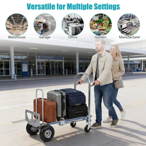 2 In 1 Industrial Stair Climbing Cart Folding Hand Truck With Heavy Duty Aluminum Frame, 1000 Lbs Capacity On Floors And 550 Lbs On Stairs, tri wheel climber with luggage