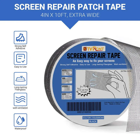 Easy Patch Window Screen Repair Kit With 4 Inch By 10 Foot Fiberglass Mesh Tape Black, breathable ultra strong adhesive