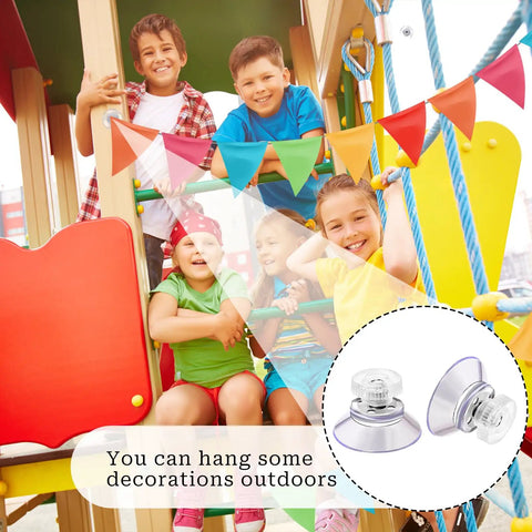 12 Pack Mini Suction Cups 1 Inch Clear PVC With M5 Screw Thread Hella Strong Non Slip Mounts For Bathroom Wall Mirror Car Shade Holder Tough Grip Organizer Rack System on playground holding decorations.