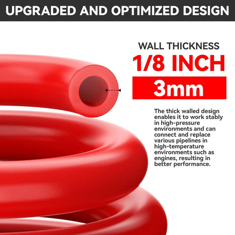 Red Silicone Vacuum Hose Kit 6 Piece Multi Size Tubing Set With One Eighth Inch To Three Eighths Inch For Auto Engine
