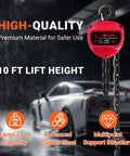 Beefed Up 1 Ton Hand Chain Hoist For Engine Lifts And Heavy Duty Work In Garages And Warehouses, Perfect For Auto Shops, 10 Ft Lift Range, Built With Durable Alloy Steel Chain And Reinforced Gears For Long Lasting Performance, red 1-ton chain block with 10 ft lift