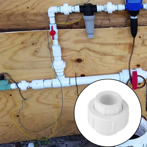 Irrigation system showing Six Pack Three Quarter Inch Female Threaded PVC Union Couplings F X F For Sprinkler Irrigation And Plumbing