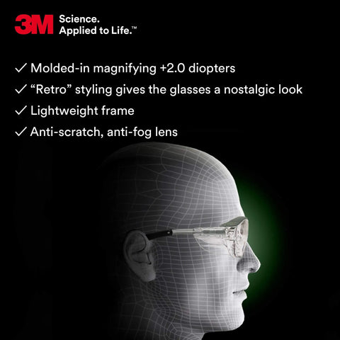 Profile view of person wearing Safety Glasses With Built In Readers Plus 2.0 Diopter For Reading And Eye Protection ANSI Z87 Clear Lens Gray Frame