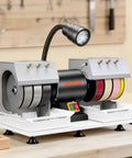 Cabbing Machine With Pro Grade Six Inch Diamond Wheels For Gemstone Grinding And Polishing, 2/5 HP, 1800 RPM, on workbench