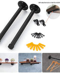 Industrial Black Iron Pipe Shelf Brackets Set Of 12 10.3 Inch displayed with mounting hardware and decorative use examples