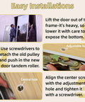 Easy installation steps for 2 Pack Gliding Patio Door Tandem Roller Assembly showing door removal and roller attachment process.