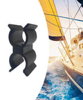 Heavy Duty Double Port Pipe Clamp Clips, 6.25 Cm Long, fits 22mm and 25.4mm tubes, shown next to a sailing boat