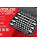 Extra Long 7 Piece SAE Hex Allen Socket Set for Deep Reach in Engine Bays and Recessed Fasteners, protective case view.