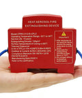 Smart Din Rail Fire Extinguisher Featuring Auto Heat Aerosol Release Ideal For Circuit Breaker Panels And Home Switchgear To Tackle Flames Smooth Zero Sweat Guaranteed in hand showing specifications.