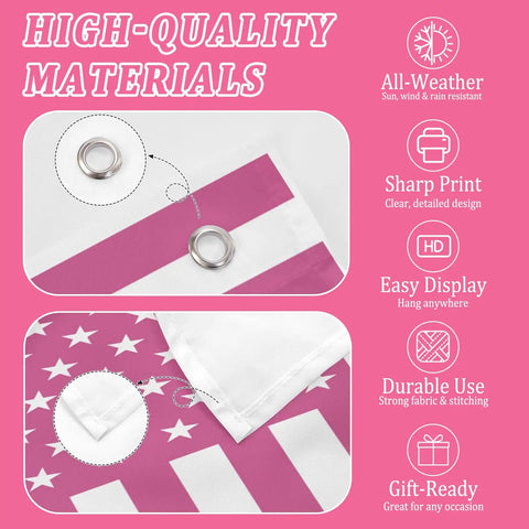 Close-up of Pink Dope American Flag 3x5 Ft Double Sided Outdoor Flag showing high-quality materials and grommet details.