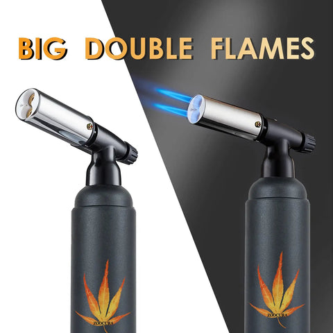 Big Double Flame Butane Torch With Adjustable Regulator Dial Refillable Industrial Blow Torch for Soldering Baking